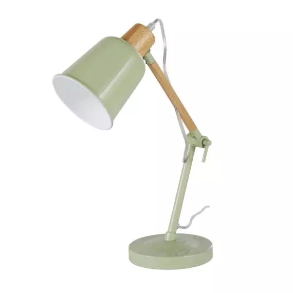 Lampe de bureau en bois d’hévéa et métal vert sauge