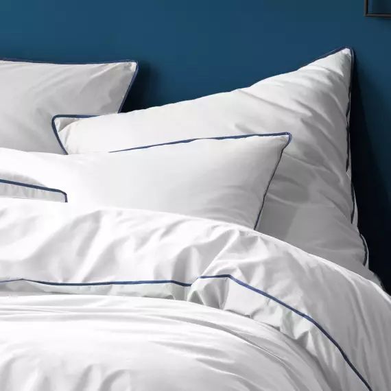 Taie d’oreiller en percale de coton  50x70cm Blanc Et Bleu