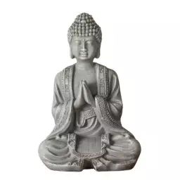Statue déco à poser Bouddha Recueillement en résine gris – H12 cm