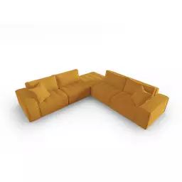 Canapé d’angle symétrique 7 places en tissu structurel moutarde