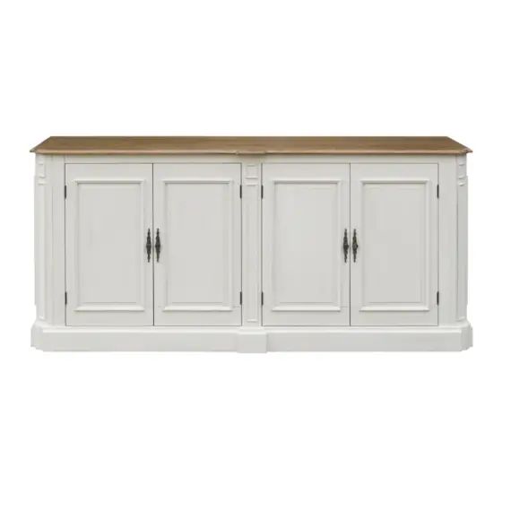 Buffet enfilade chêne 4 portes Chêne cérusé et patine shabby blanc