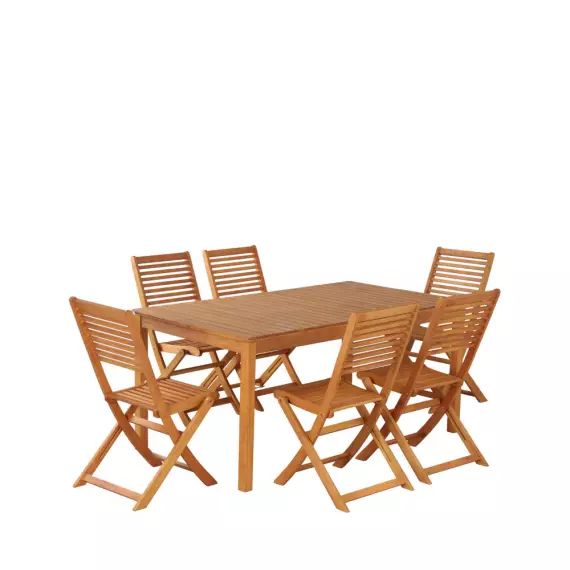 Saila – Ensemble de jardin 1 table et 6 chaises en bois d’eucalyptus – Couleur – Bois clair
