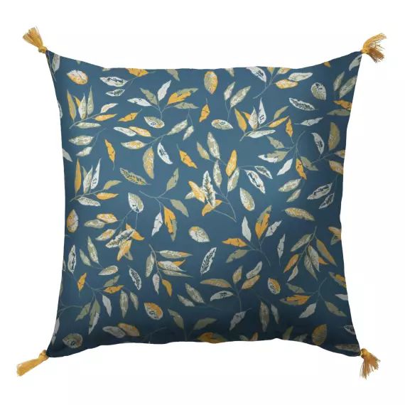 Housse de coussin imprimé en coton 45×45 cm Indigo et Curry