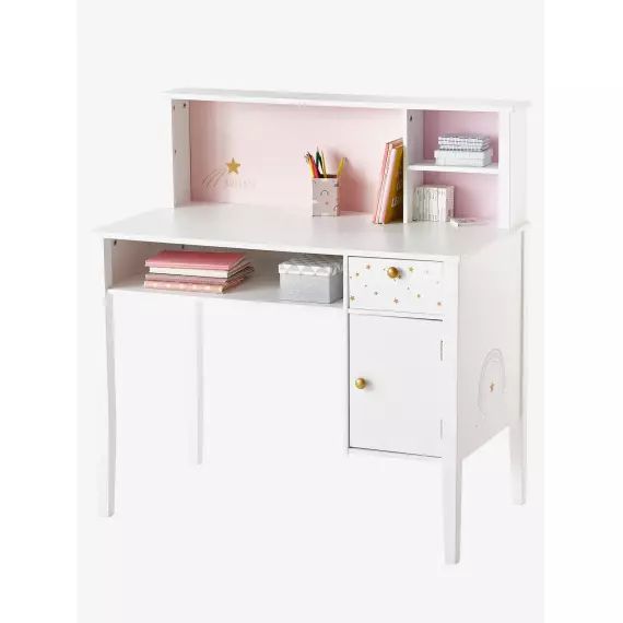 Bureau enfant MAKE A WISH blanc clair uni avec decor