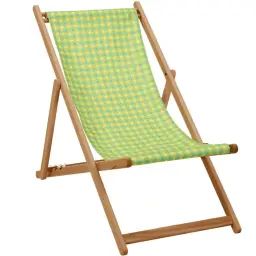 Chilienne pliante en acacia et imprimé graphique jaune