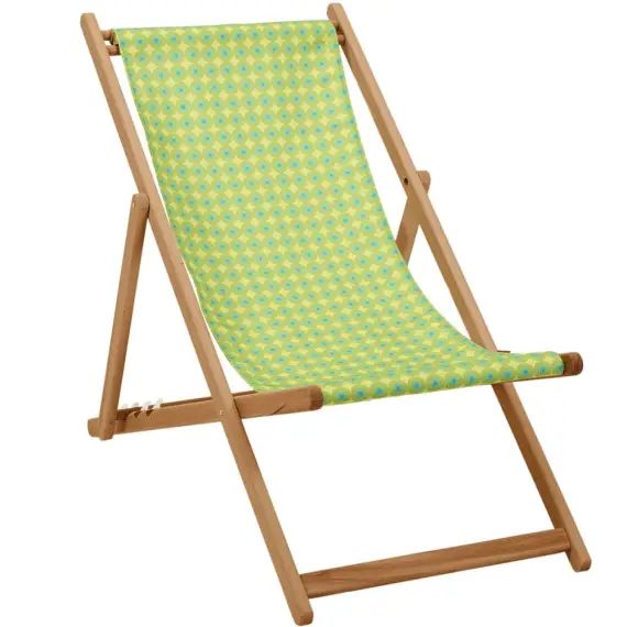Chilienne pliante en acacia et imprimé graphique jaune