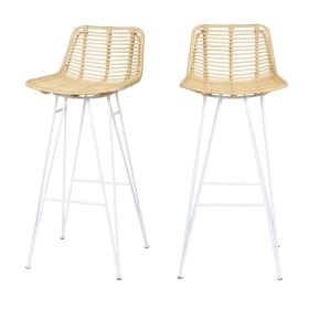 Lot de 2 chaises de bar design en rotin pieds blancs 75cm