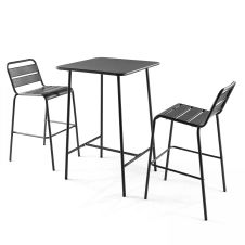 Table de bar et 2 chaises hautes en métal gris