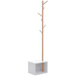 Meuble rangement porte-manteaux 2 en 1 blanc bois bambou