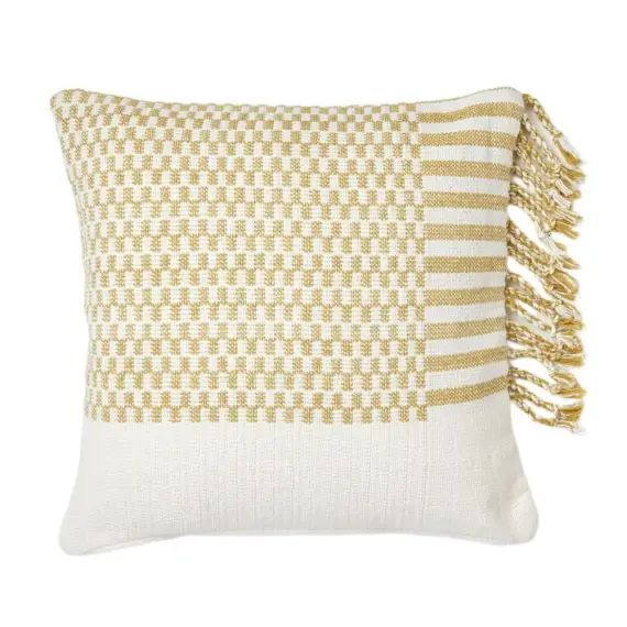 Housse de coussin 40×40 cm Ivoire et moutarde