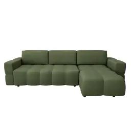 Canapé d’angle droit convertible coffre tissu tramé vert 260cm
