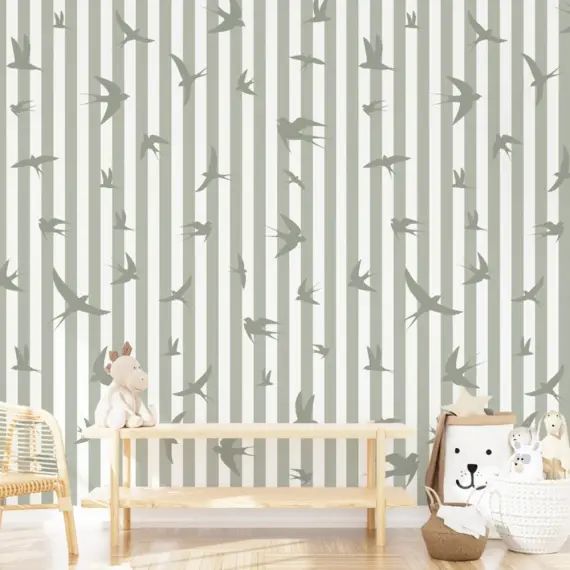 Papier Peint Raccordable L144xH270cm Vert Rayures
