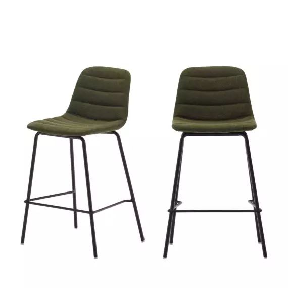Zunilda – Lot de 2 chaises de bar en tissu et métal H65cm – Couleur – Noir / Vert