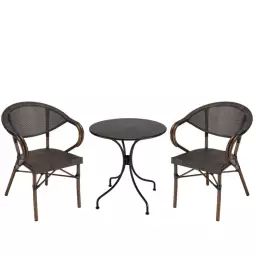 Salon de jardin 2 personnes – 1 table ronde 70cm 2 chaises textilène