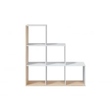 Bibliothèque escalier blanc/bois avec 6 cubes L108cm x H110cm