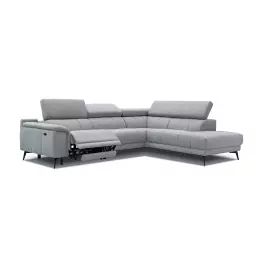 Canapé d’angle droit 5 places relax électrique tissu gris clair
