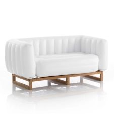 Canapé 2 places pvc blanc cadre en bois