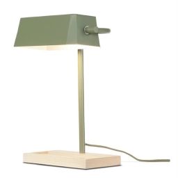 Lampe de bureau bois/métal vert H40cm