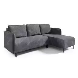 Canapé d’angle 3 places velours côtelé gris