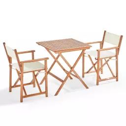 Table bistrot pliante carrée et 2 chaises pliantes blanc