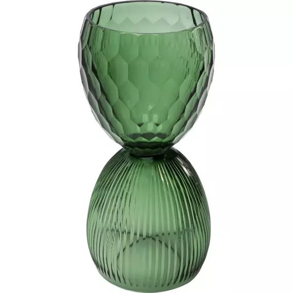 Vase sablier en verre texturé vert H25