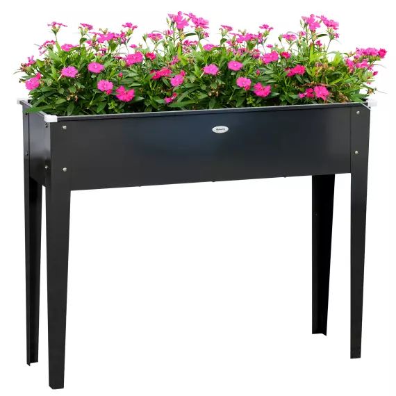 Jardinière sur pied – fonction drainage – acier galvanisé noir