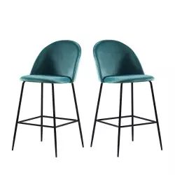 Vitikko – Lot de 2 fauteuils de bar 65cm en velours et pieds noirs – Couleur – Turquoise