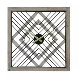 Horloge murale carrée en MDF et métal noir et brune 50x50x4,5 cm