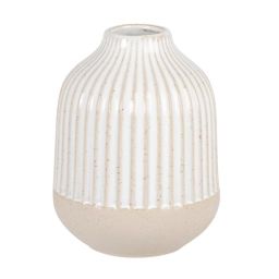 Vase en grès blanc et strié beige H12
