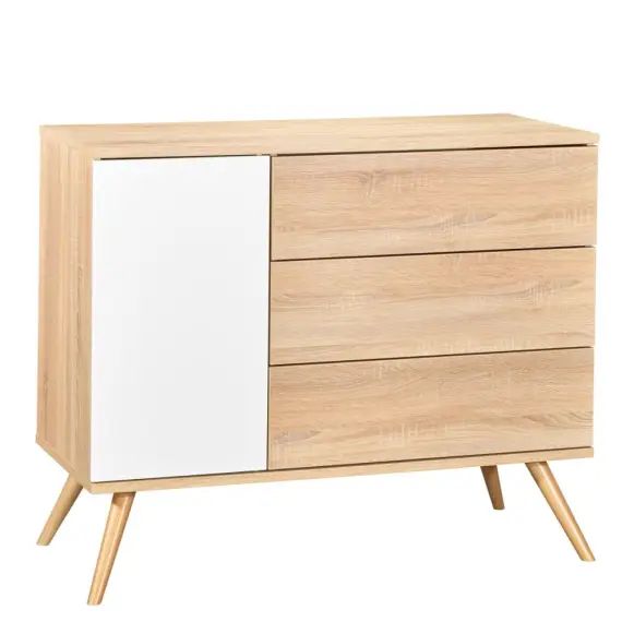 Commode 1 porte et 3 tiroirs en bois marron