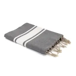 Fouta en coton bande blanche 100×200 Gris moyen