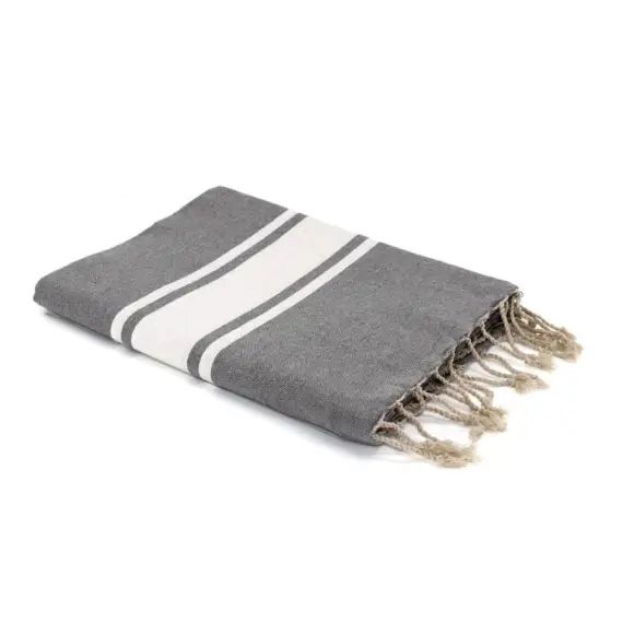 Fouta en coton bande blanche 100×200 Gris moyen