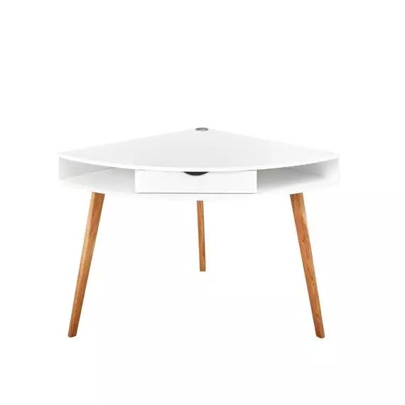 Bureau d&rsquo;angle HOLM blanc et chêne massif