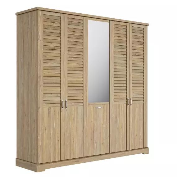 Armoire 5 portes effet bois clair