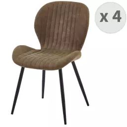 Chaise vintage en microfibre Marron et métal noir (x4)