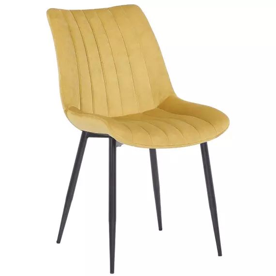 Chaise de salle à manger avec pieds métal assise en velours Jaune