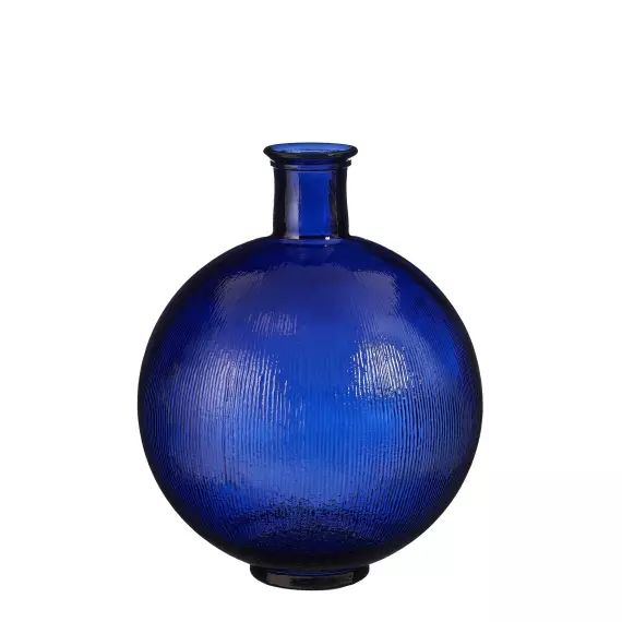 Vase bouteille en verre recyclé bleu foncé H42