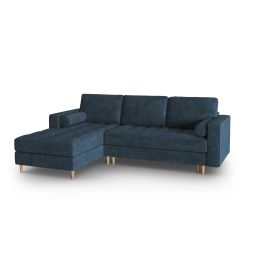 Canapé d’angle 5 places en tissu structuré bleu foncé