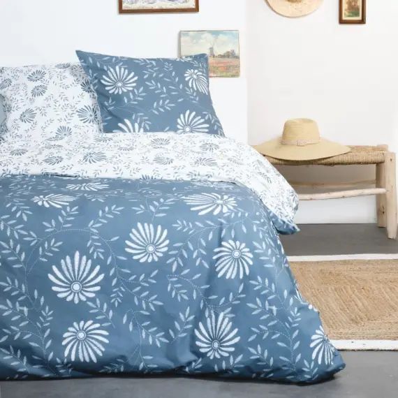Parure de lit en Coton Bleu 240×220 cm