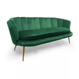 Canapé 3 places arrondi brenda velours vert pieds or