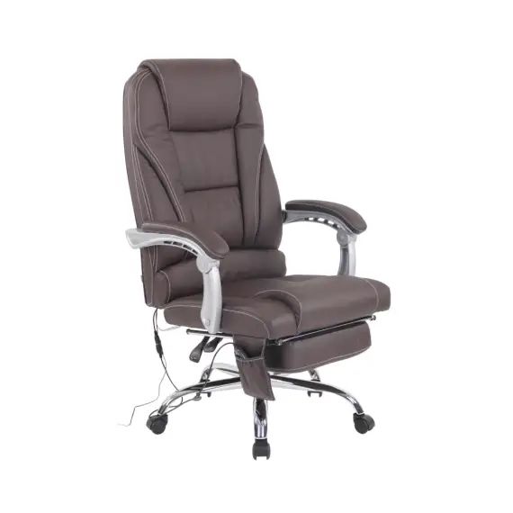 Chaise de bureau massant et réglable en véritable cuir Marron