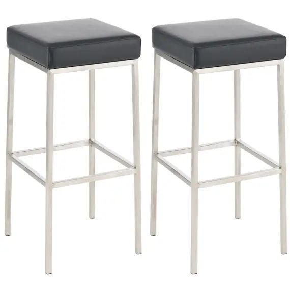 Lot 2 tabourets de bar avec pieds en métal en similicuir Noir