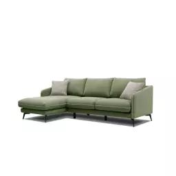 Canapé d’angle gauche 4 places tissu vert