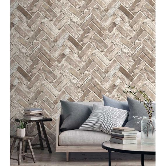 Papier peint trompe l&rsquo;œil Brique Chevron 53x1000cm