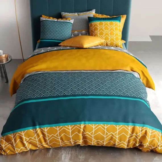 Parure de housse de couette coton vert 220×240 cm