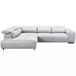 Canapé d’angle gauche 4 places en tissu SIDE coloris gris clair