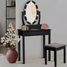 Coiffeuse noire miroir LED et tabouret