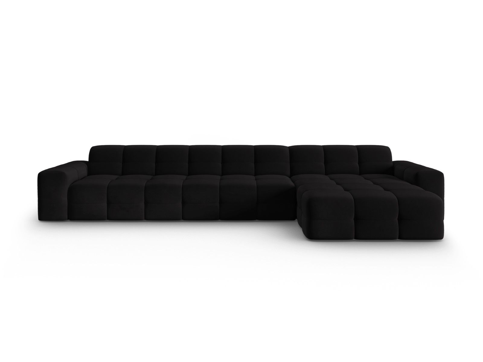Canapé d’angle droit 5 places en tissu velours noir