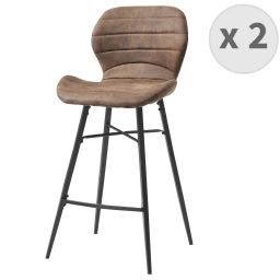 Chaise de bar industrielle microfibre vintage marron / métal noir (x2)