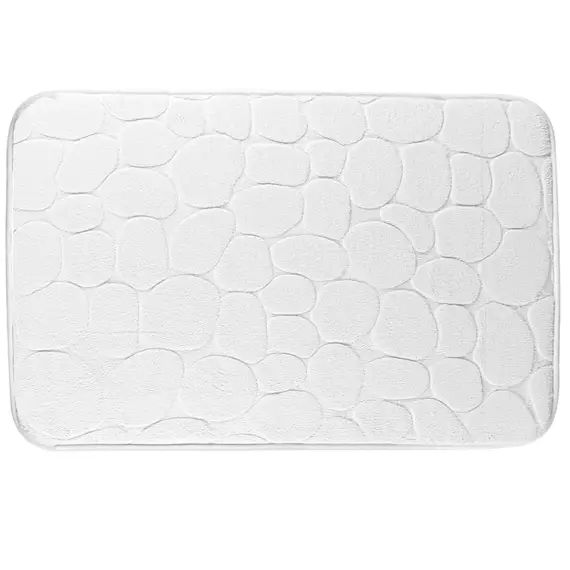 Tapis de bain mémoire de forme motifs galets blanc 50x80cm